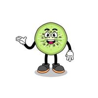 sliced kiwifruit cartoon with welcome pose vector