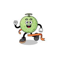 Mascot cartoon of melon fruit running on finish line vector