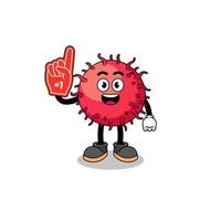 Cartoon mascot of rambutan fruit number 1 fans vector