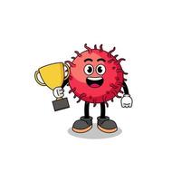 Cartoon mascot of rambutan fruit holding a trophy vector