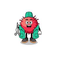 Illustration of rambutan fruit mascot as a surgeon vector