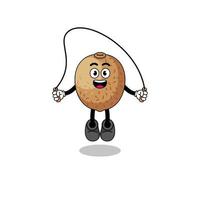 kiwifruit mascot cartoon is playing skipping rope vector