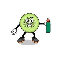 sliced kiwifruit illustration cartoon holding mosquito repellent vector