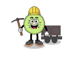 Mascot Illustration of sliced kiwifruit miner vector