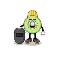 Mascot of sliced kiwifruit as a welder vector