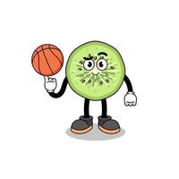 sliced kiwifruit illustration as a basketball player vector