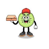 sliced kiwifruit illustration as a pizza deliveryman vector