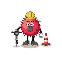 personaje dibujos animados de rambután Fruta trabajando en la carretera construcción vector