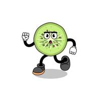 running sliced kiwifruit mascot illustration vector