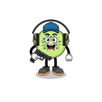 Character mascot of sliced kiwifruit doing shooting range vector