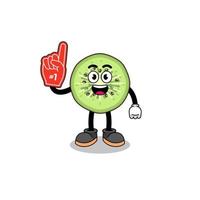 Cartoon mascot of sliced kiwifruit number 1 fans vector