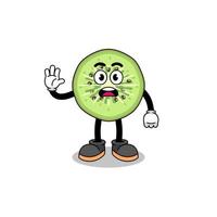 sliced kiwifruit cartoon illustration doing stop hand vector