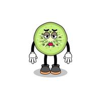 sliced kiwifruit cartoon with fatigue gesture vector