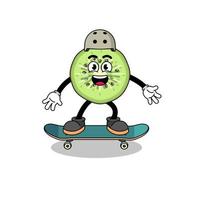 sliced kiwifruit mascot playing a skateboard vector