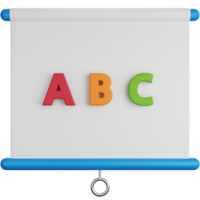 3d icona illustrazione presentazione tavola con alfabeto png