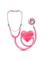 3d realistic icon. Breast cancer awareness concept. Medical stethoscope with heart banner. vector