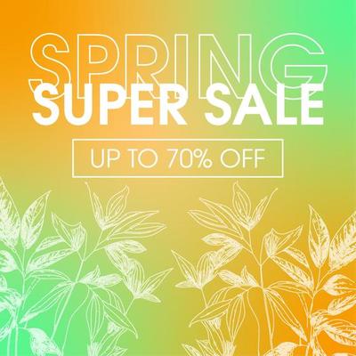 Spring sale, social media post template. Square advertising banner with mesh gradient and floral background. Vector illustration for web banners, mobile app, internet ads