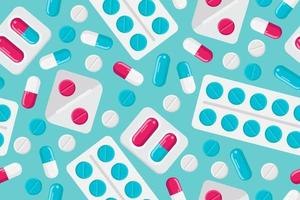 Seamless Pattern with Pills. Blisters with Capsules and Tablets. Vector illustration.