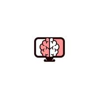 computer screen logo design with people brain combination vector