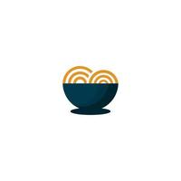 A bowl of noodles with a heart shape on the side vector