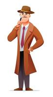 Detective bring a magnifying glass cartoon character vector