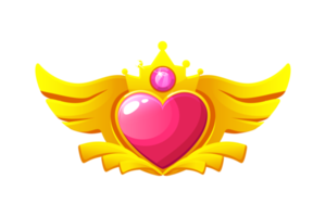Game badges Heart with wings and crown, game app badge icon png