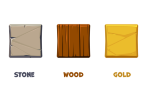 App icon Template with different textures. Stone, wooden and golden icons. png