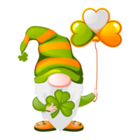 St Patricks Day Irish gnome holding shamrocks or clovers png