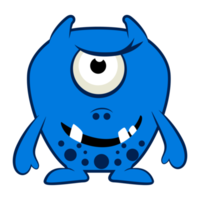 Cartoon blue monster. Halloween illustration of blue monster. Baby sticker png