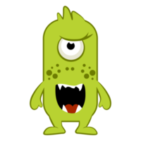 tecknad serie grön monster. halloween illustration av monster. bebis klistermärke png