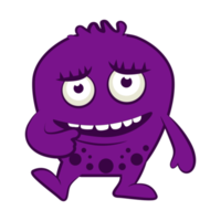 tecknad serie violett monster. halloween illustration av monster. bebis klistermärke png