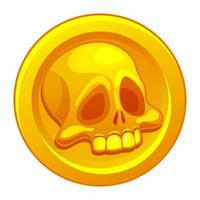 Pirate gold coin icon with a human skull. Pirate doubloon. Vector illustration