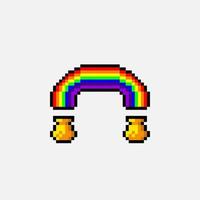 rainbow and gold jugs in pixel art style vector