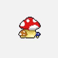 mushrooms in pixel art style vector