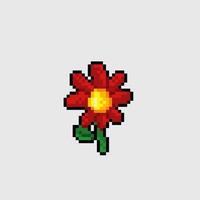 red flower in pixel art style vector