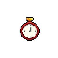 red timer watch in pixel art style vector