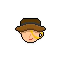 hembra cabeza vistiendo sombrero en píxel Arte estilo vector