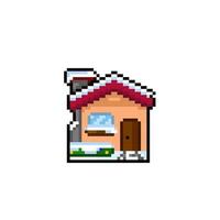 snowing home in pixel art style vector