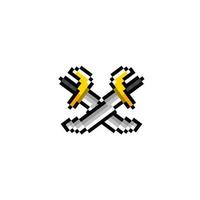 crossed sword in pixel art style vector