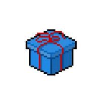 blue gift box in pixel art style vector