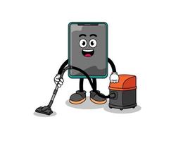 Character mascot of smartphone holding vacuum cleaner vector