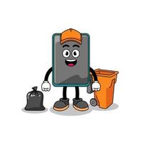 Illustration of smartphone cartoon as a garbage collector vector