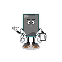Cartoon mascot of smartphone doctor vector
