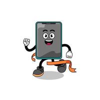 Mascot cartoon of smartphone running on finish line vector