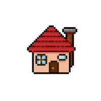 simple home with chimney in pixel art style vector