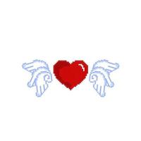 love sign with angel wing in pixel art style vector