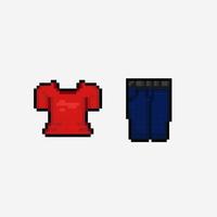 red shirt and blue pants in pixel art style vector