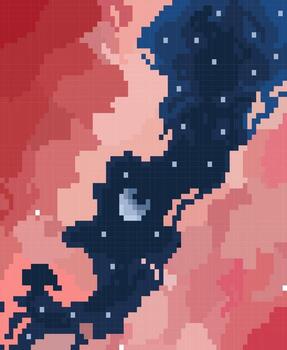 red cloud in night view with pixel art style vector