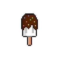 ice cream with chocolate topping in pixel art style vector