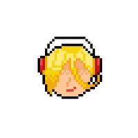 blonde hair girl wearing headphone in pixel art style vector